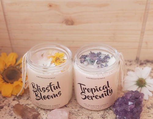 Joy Intention Candles Handmade Soy Crystal Infused Aromatherapy for Manifesting Luck, Meditation, and Positive Energy
