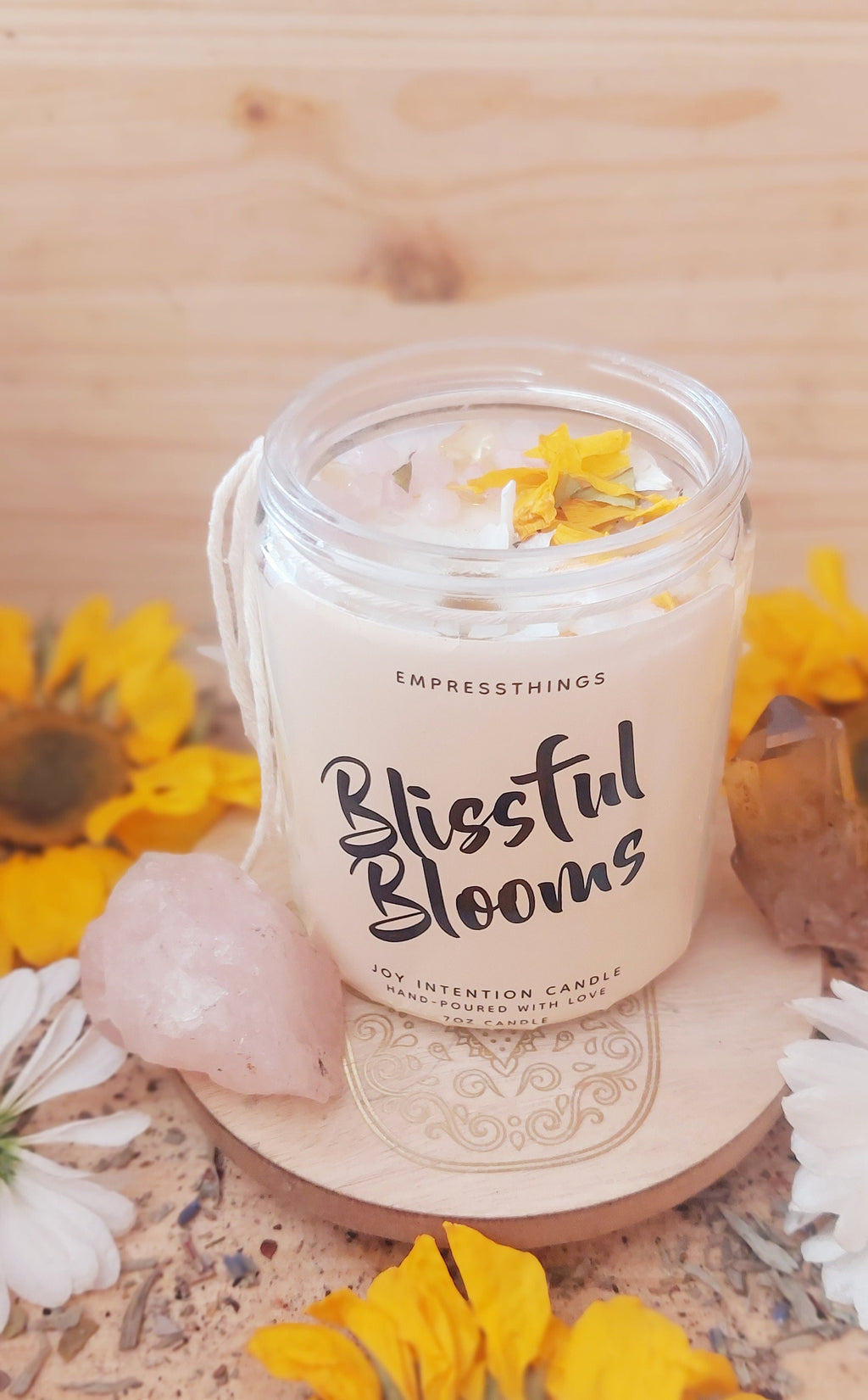 Joy Intention Candles Handmade Soy Crystal Infused Aromatherapy for Manifesting Luck, Meditation, and Positive Energy