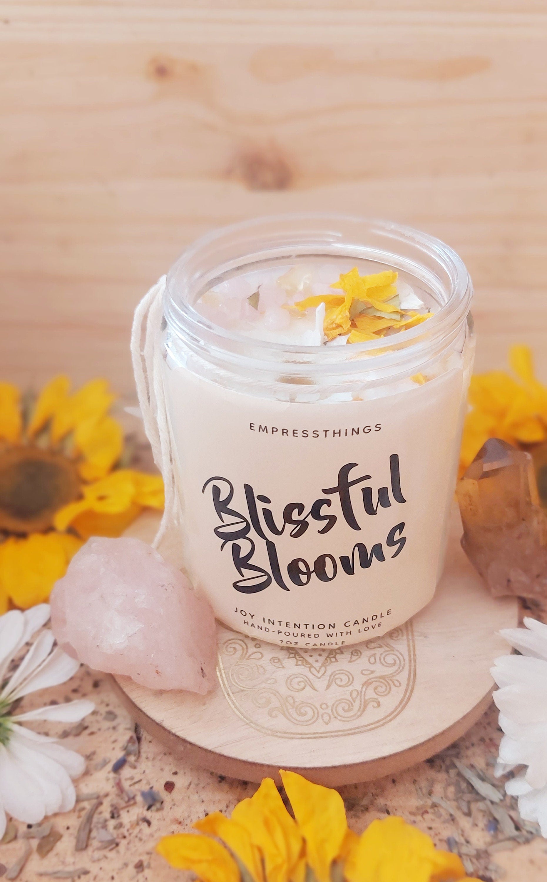 Joy Intention Candles Handmade Soy Crystal Infused Aromatherapy for Manifesting Luck, Meditation, and Positive Energy