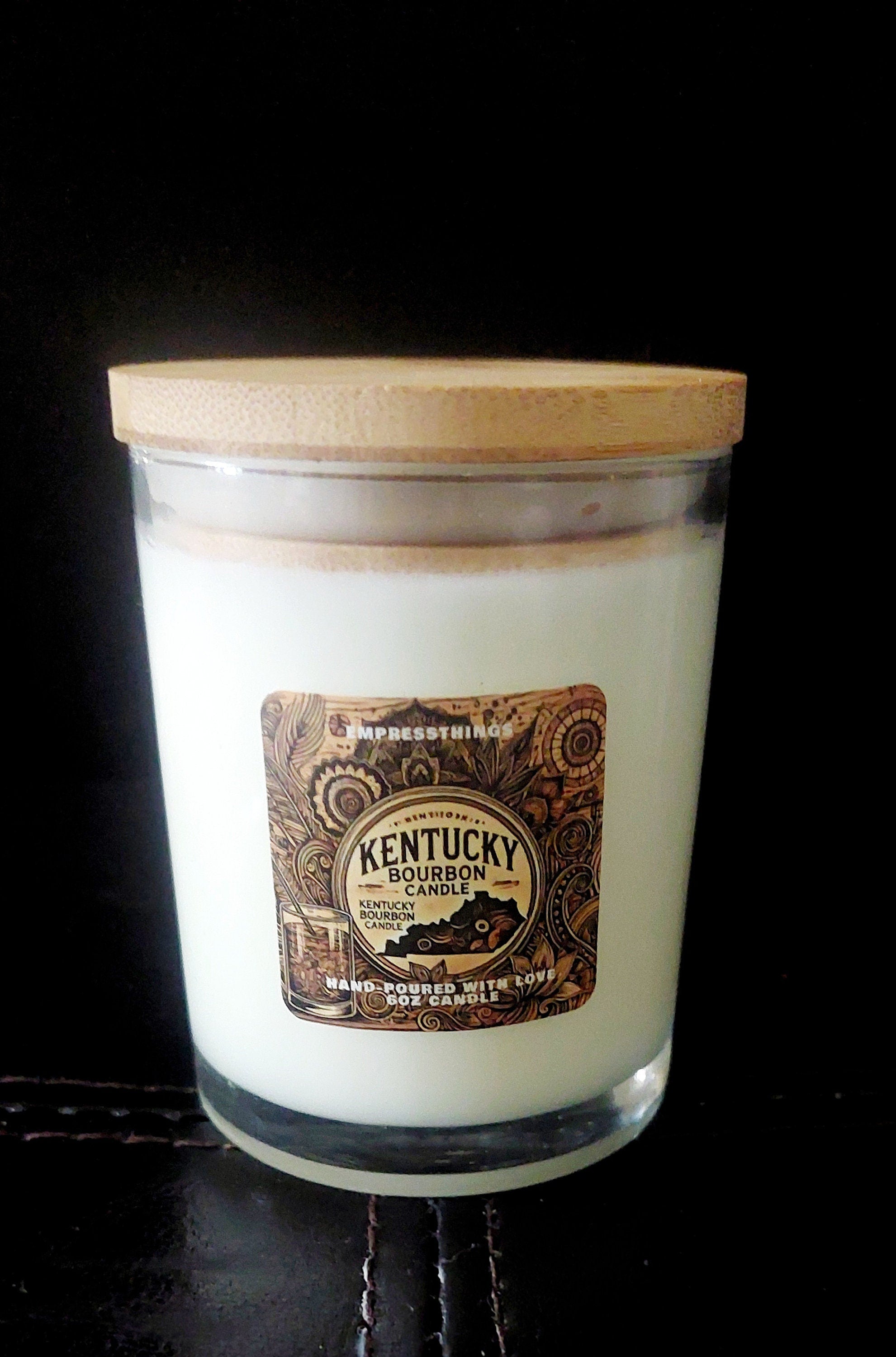Hand-Poured Bourbon Scented Candle  Soy Wax with Kentucky Theme, Rustic Home Decor Gift for Whiskey Lovers