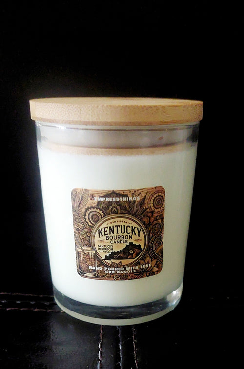 Hand-Poured Bourbon Scented Candle  Soy Wax with Kentucky Theme, Rustic Home Decor Gift for Whiskey Lovers