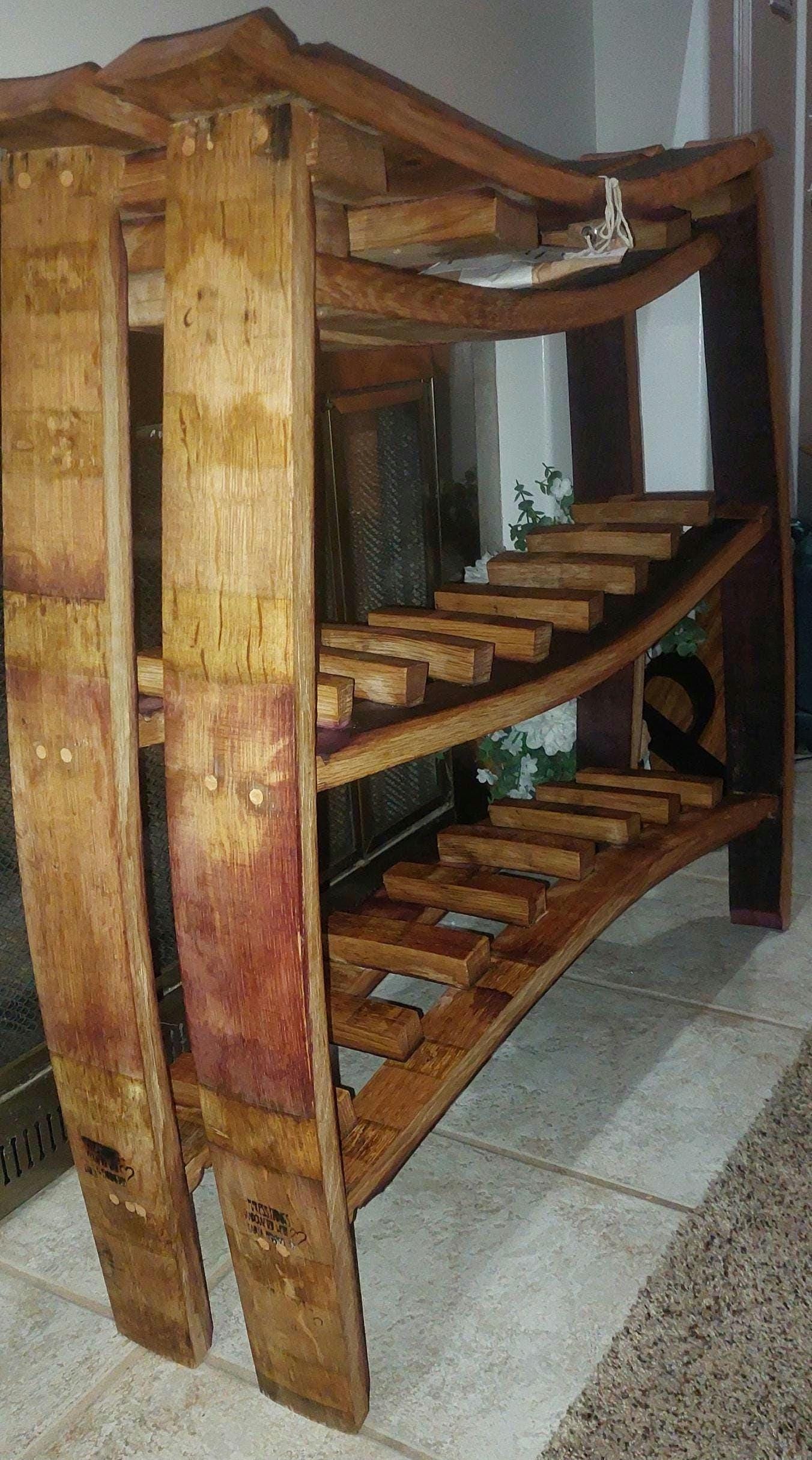 Reclaimed Wine Barrel Rack with Glass Holder – Handmade Rustic Luxury Wine Rack for Homes with Taste